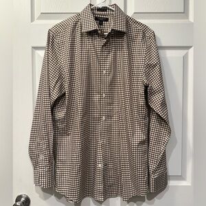 Banana Republic Camden Fit 100% Cotton white and brown gingham size medium